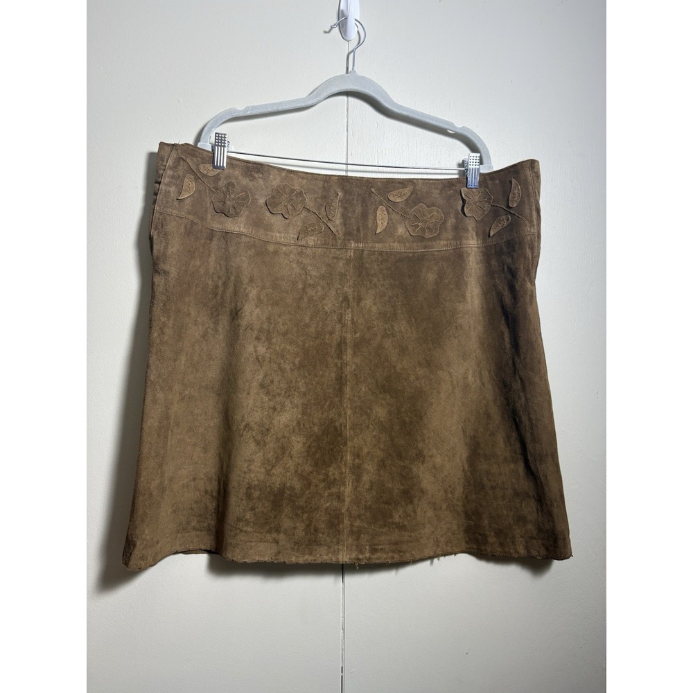 Jane Seymour Signature Brown Suede Leather Skirt 44" Waist Floral Boho Western